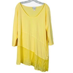 Soft Surroundings Tiered Asymmetrical Tunic Top Scoop Neck 3/4 Sleeve USA Made L